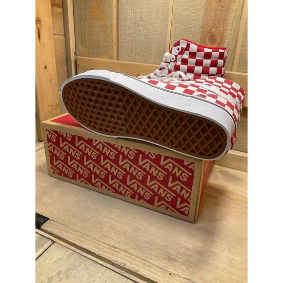 Us7 NEW Vans Filmore Hi Shoes Womens Canvas High Top Red White Checkerboard - Picture 6 of 7